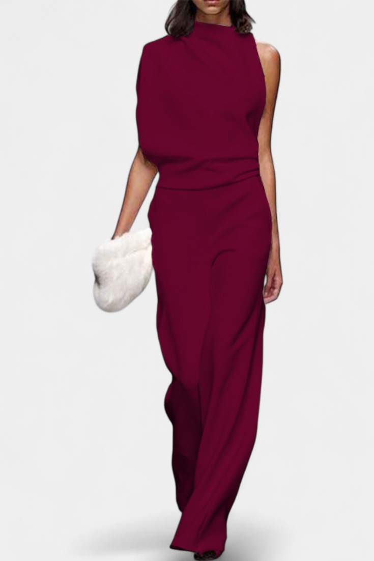 Asymmetrical One-Shoulder Jumpsuit with Flowing Legs by Etta