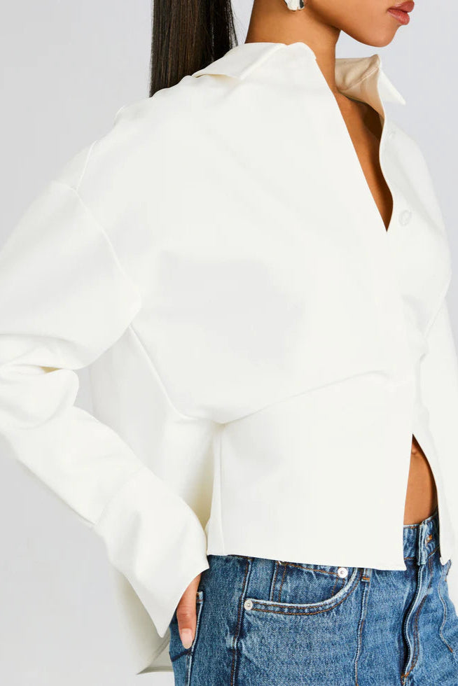 Elegant Draped Button-Up Blouse
