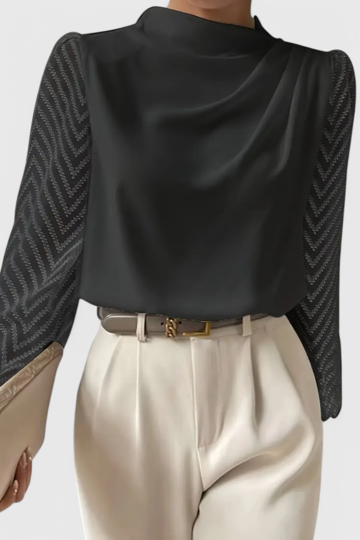 Zaraa Sheer-Sleeve Fluid Blouse