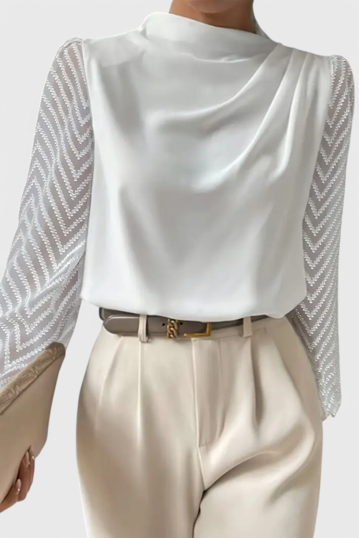 Zaraa Sheer-Sleeve Fluid Blouse