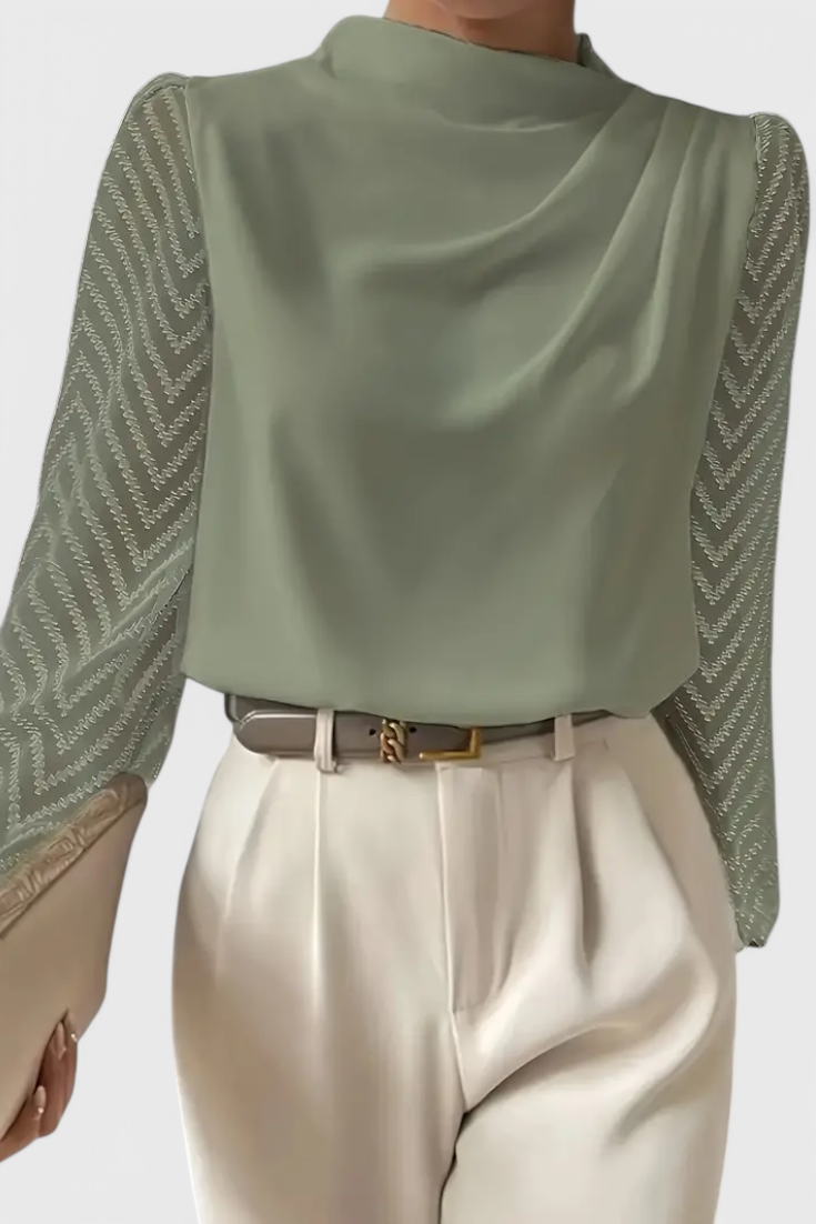 Zaraa Sheer-Sleeve Fluid Blouse