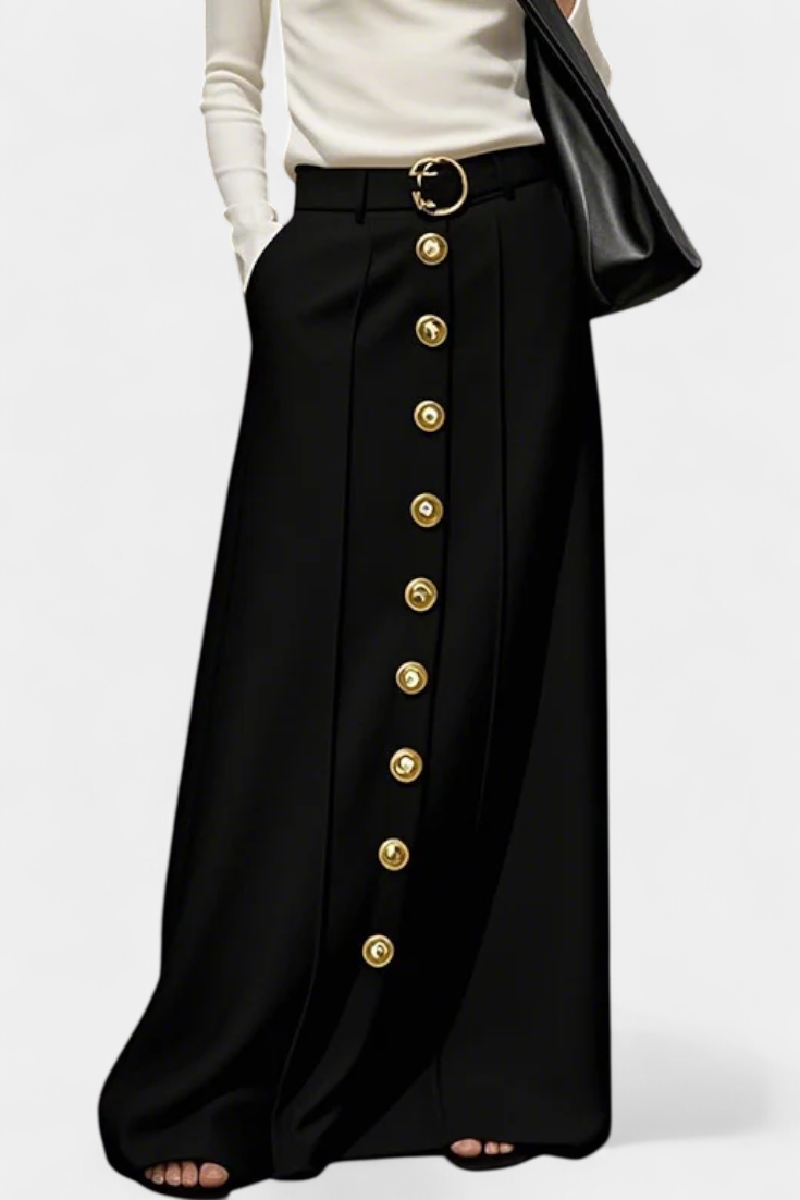 Ada Front Button Casual Skirt with Side Pockets