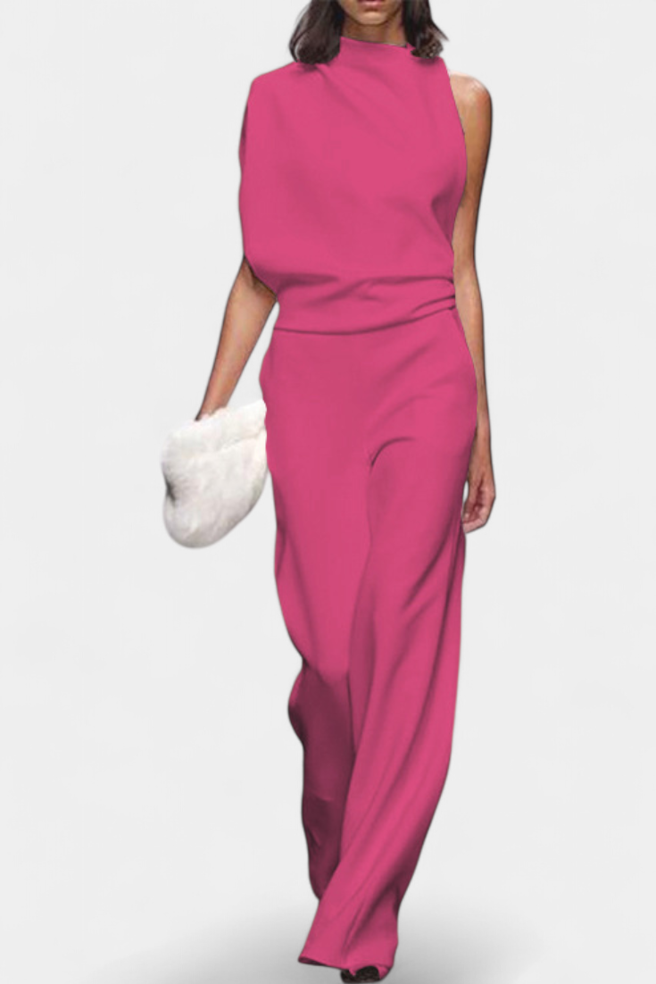 Asymmetrical One-Shoulder Jumpsuit with Flowing Legs by Etta