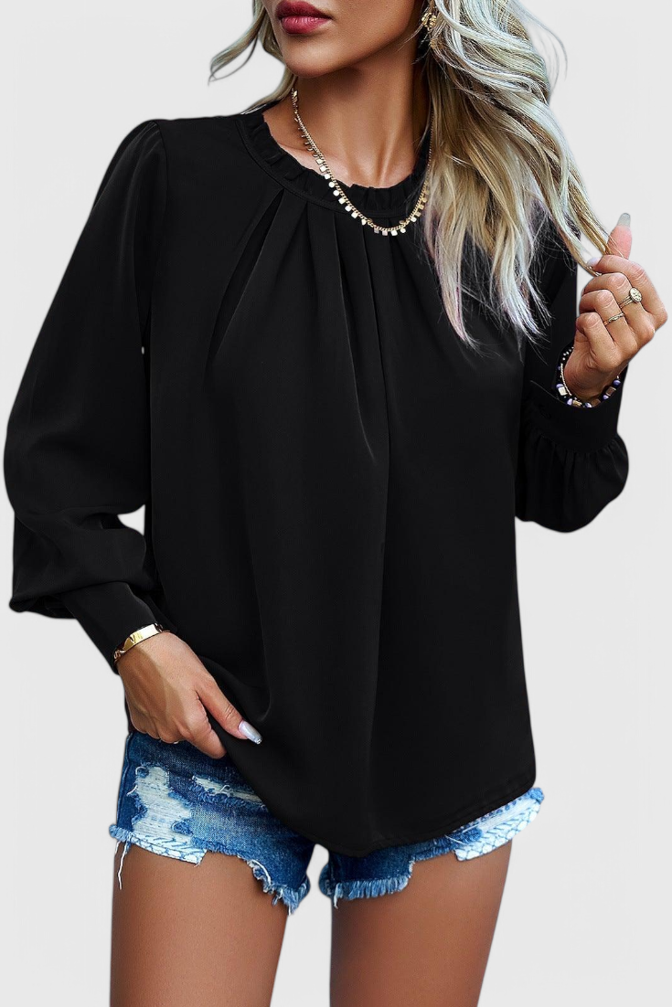 Lace-Collared Dottie Top with Long Sleeves