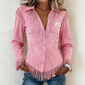 Solène │ Fringe Suede Button-Up Blouse
