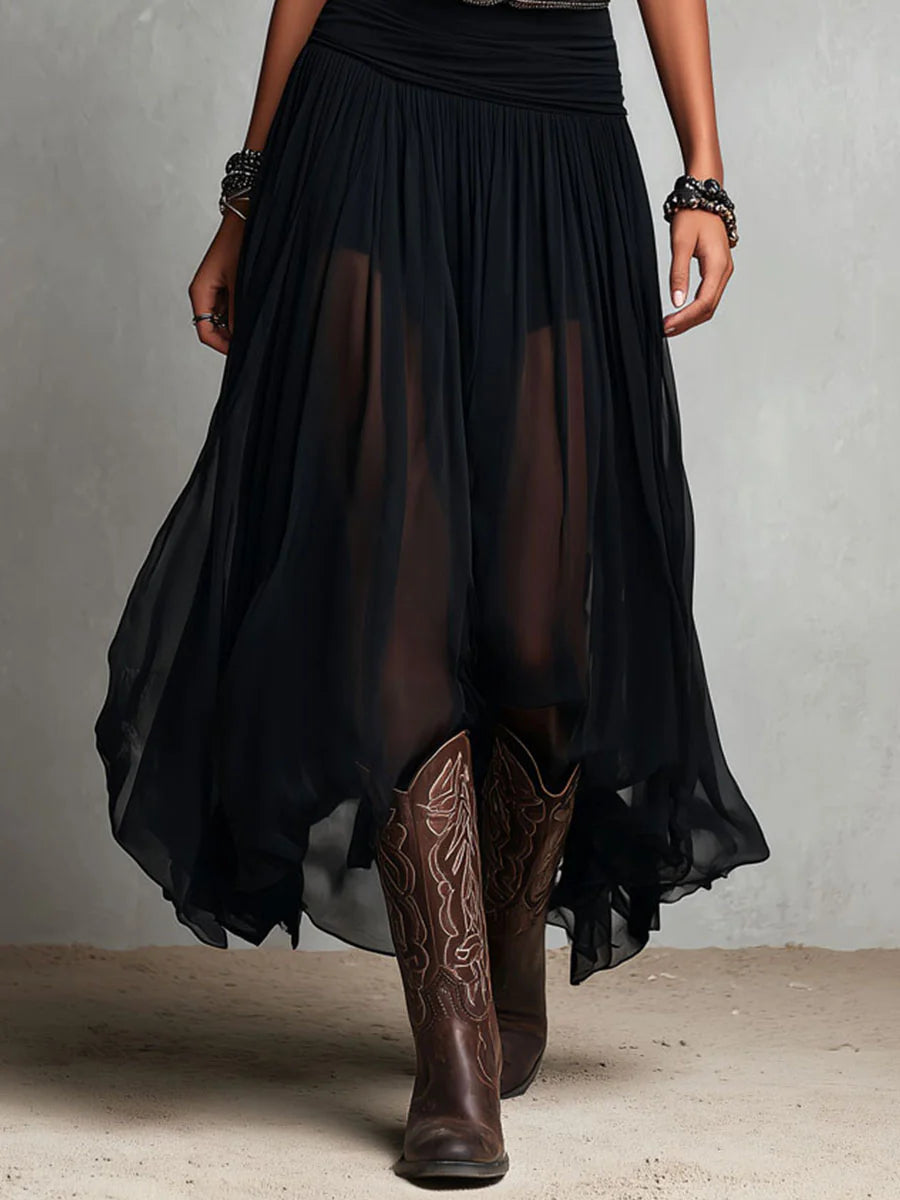 Black Sleeveless Tank Top With Tulle Skirt Maxi Dress (without belt)