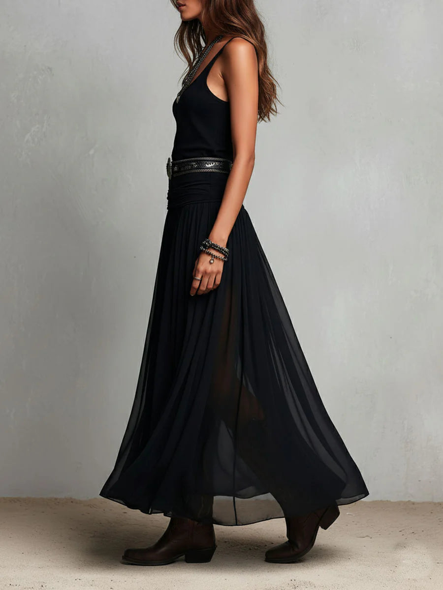 Black Sleeveless Tank Top With Tulle Skirt Maxi Dress (without belt)
