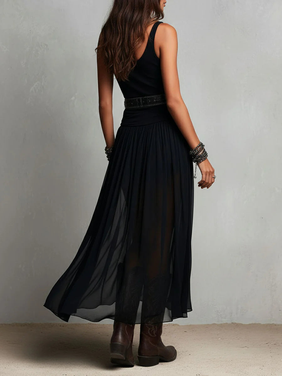 Black Sleeveless Tank Top With Tulle Skirt Maxi Dress (without belt)