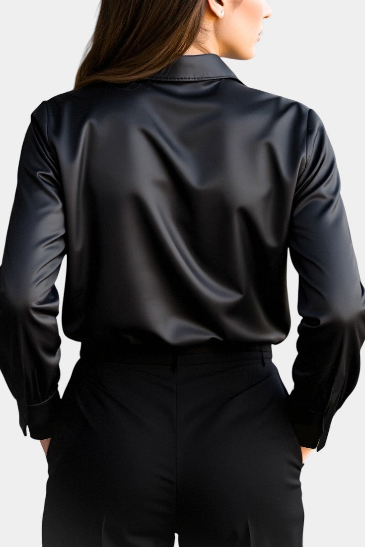 Alida Chic Long-Sleeve Satin Blouse