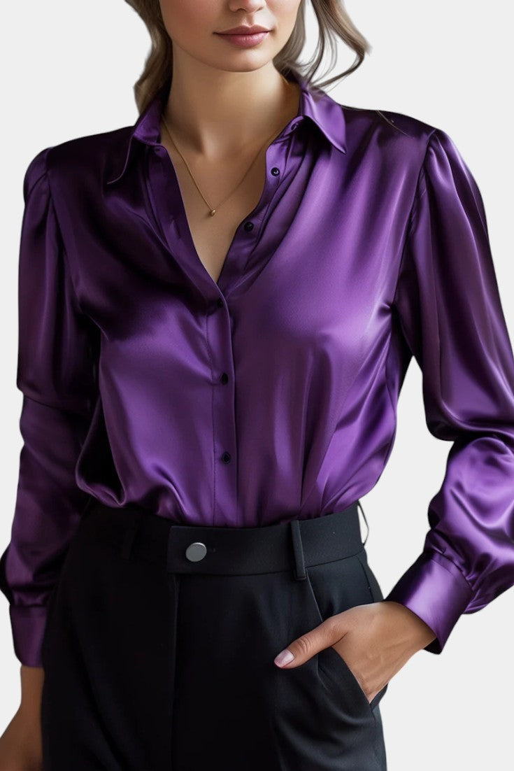 Alida Chic Long-Sleeve Satin Blouse