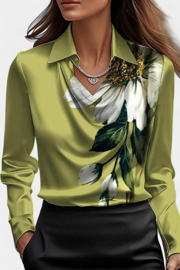 Cascade Neckline Satin Blouse by Dilnaz