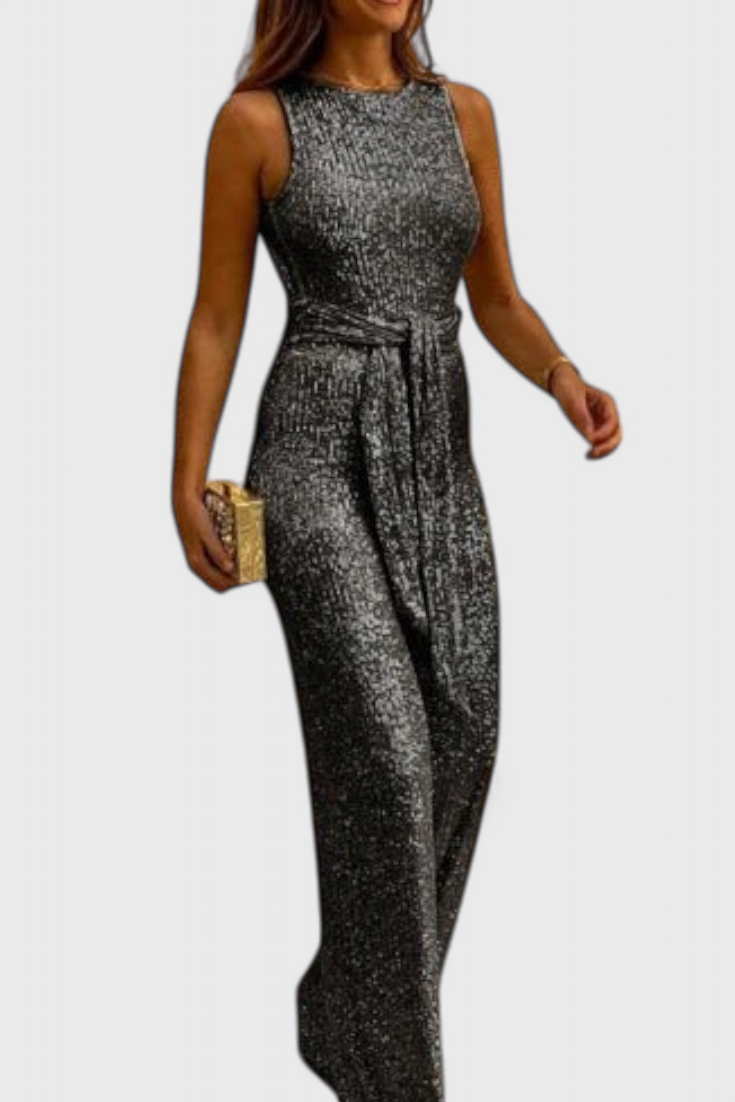 Adele Adjustable Waist Long Sequin Jumpsuit