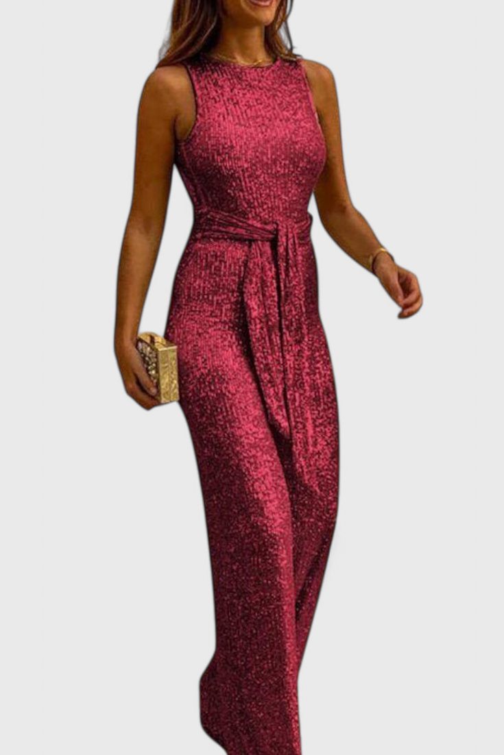 Adele Adjustable Waist Long Sequin Jumpsuit